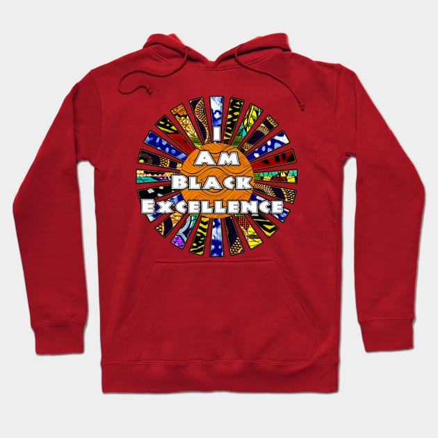 I am Black Excellence African Fabric Collage Hoodie by artbyomega